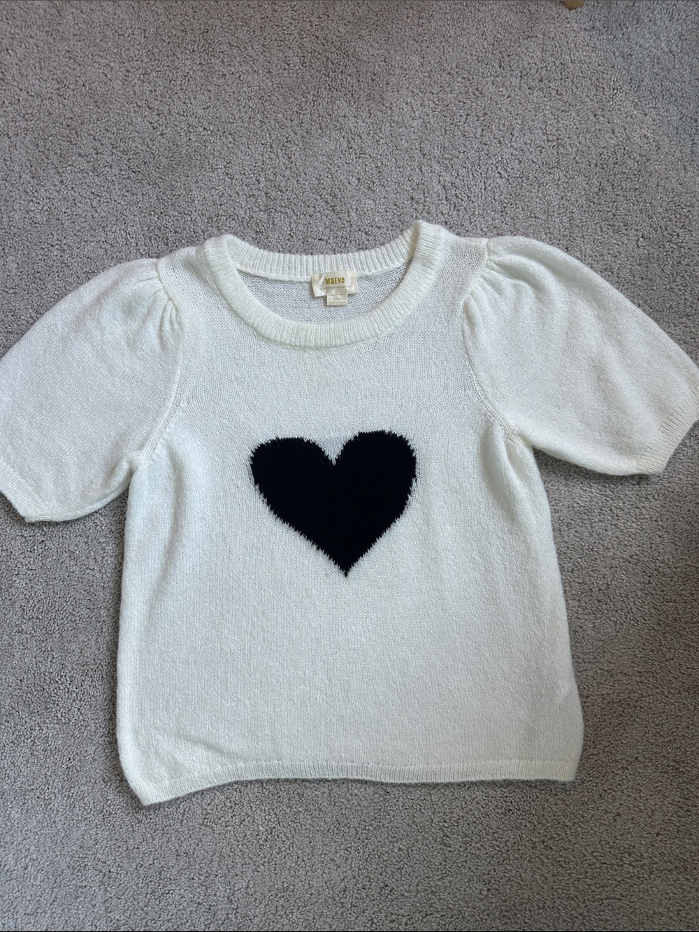 Anthropologie Cream Sweater Top with Black Heart